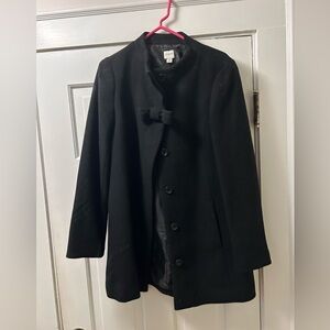 J. Crew Black Button-Up Coat with Bow Detail